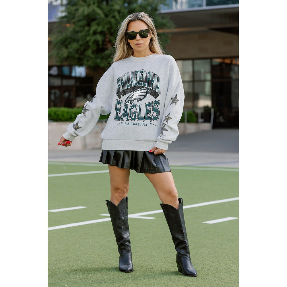 Philadelphia Eagles Gameday Couture Women's Resilience Relaxed Rhinestone Pullover Sweatshirt Ash - NFL