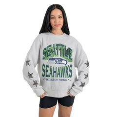 Seattle Seahawks Gameday Couture Women's Resilience Relaxed Rhinestone Pullover Sweatshirt Ash - NFL