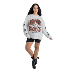 Denver Broncos Gameday Couture Women's Resilience Relaxed Rhinestone Pullover Sweatshirt Ash - NFL