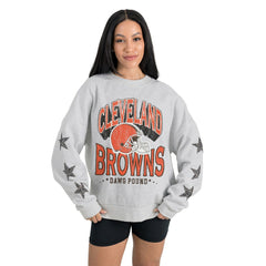 Cleveland Browns Gameday Couture Women's Resilience Relaxed Rhinestone Pullover Sweatshirt Ash - NFL