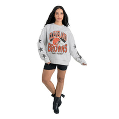 Cleveland Browns Gameday Couture Women's Resilience Relaxed Rhinestone Pullover Sweatshirt Ash - NFL