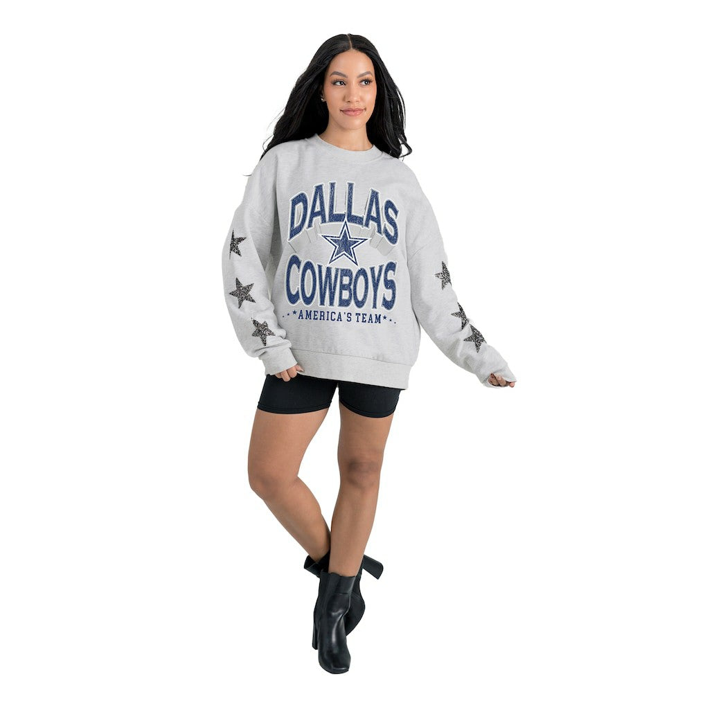 Dallas Cowboys Gameday Couture Women's Resilience Relaxed Rhinestone Pullover Sweatshirt Ash - NFL
