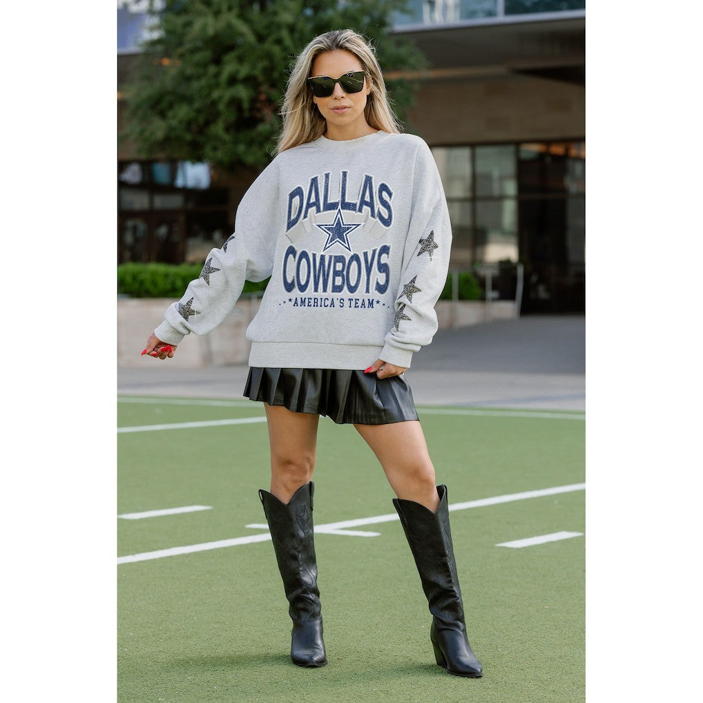 Dallas Cowboys Gameday Couture Women's Resilience Relaxed Rhinestone Pullover Sweatshirt Ash - NFL
