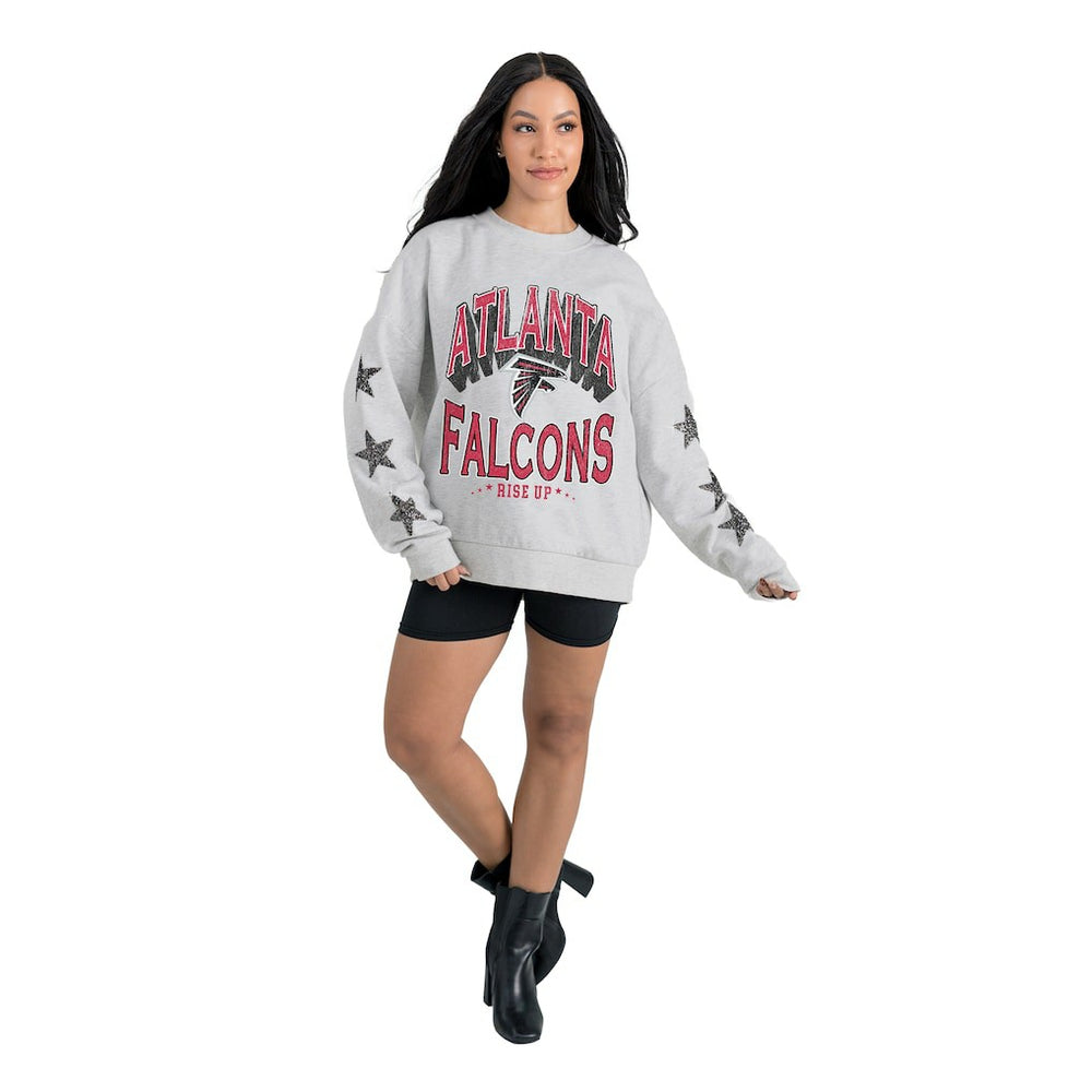 Atlanta Falcons Gameday Couture Women's Resilience Relaxed Rhinestone Pullover Sweatshirt Ash - NFL
