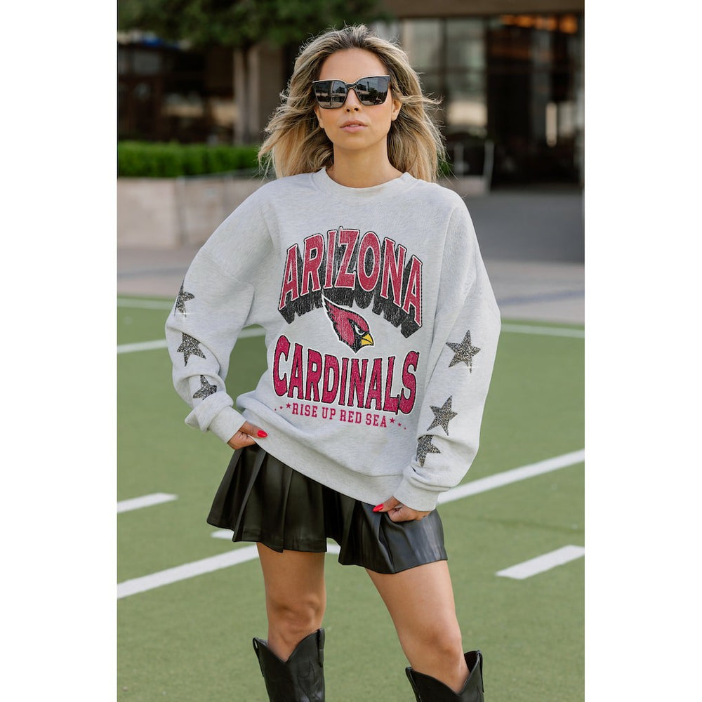 Arizona Cardinals Gameday Couture Women's Resilience Relaxed Rhinestone Pullover Sweatshirt Ash - NFL