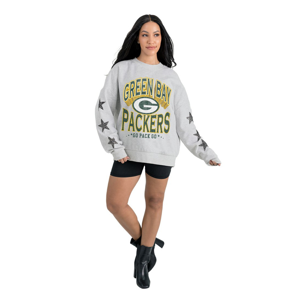 Green Bay Packers Gameday Couture Women's Resilience Relaxed Rhinestone Pullover Sweatshirt Ash - NFL