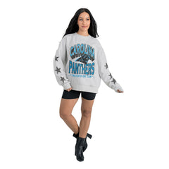 Carolina Panthers Gameday Couture Women's Resilience Relaxed Rhinestone Pullover Sweatshirt Ash - NFL