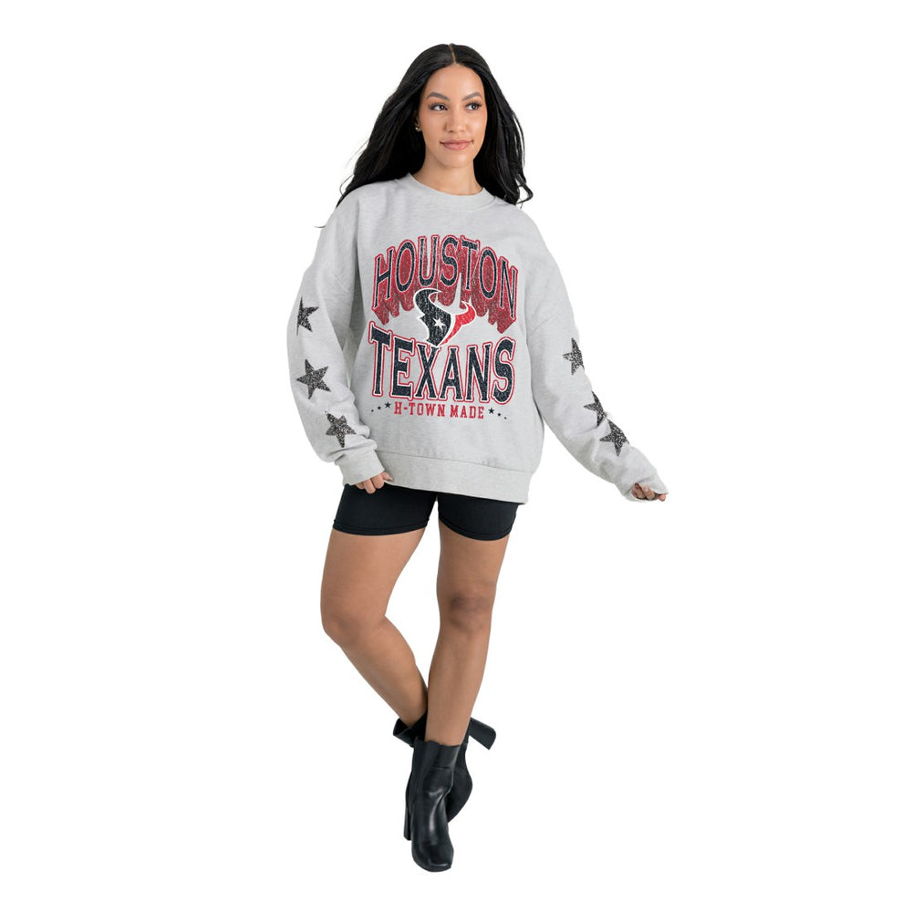 Houston Texans Gameday Couture Women's Resilience Relaxed Rhinestone Pullover Sweatshirt Ash - NFL