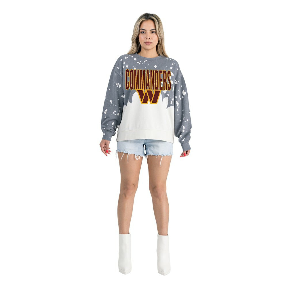 Washington Commanders Gameday Couture Women's Oversized Faded Wash Tri-Blend Pullover Sweatshirt Gray - NFL