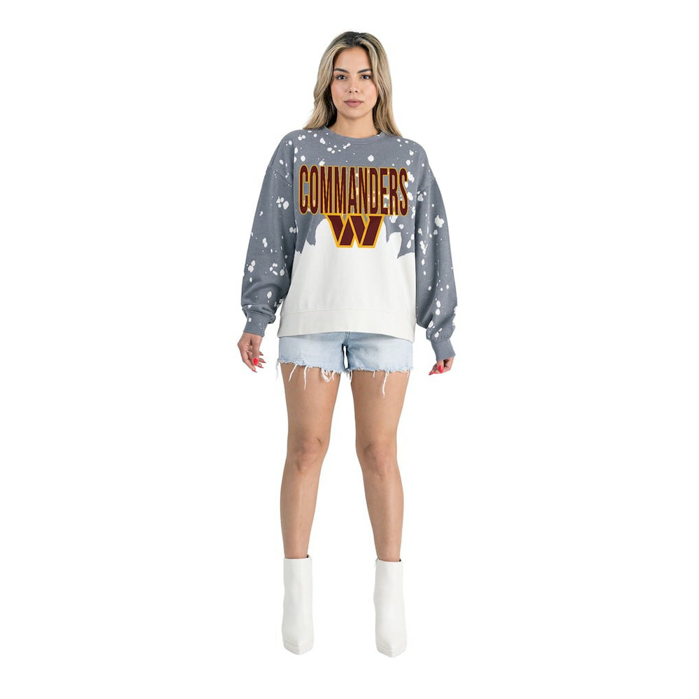 Washington Commanders Gameday Couture Women's Oversized Faded Wash Tri-Blend Pullover Sweatshirt Gray - NFL