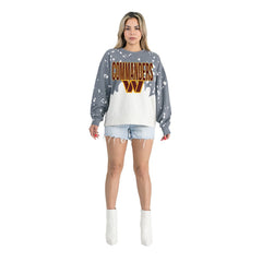 Washington Commanders Gameday Couture Women's Oversized Faded Wash Tri-Blend Pullover Sweatshirt Gray - NFL