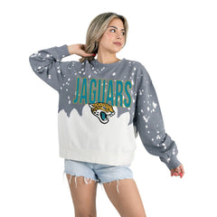 Jacksonville Jaguars Gameday Couture Women's Oversized Faded Wash Tri-Blend Pullover Sweatshirt Gray - NFL