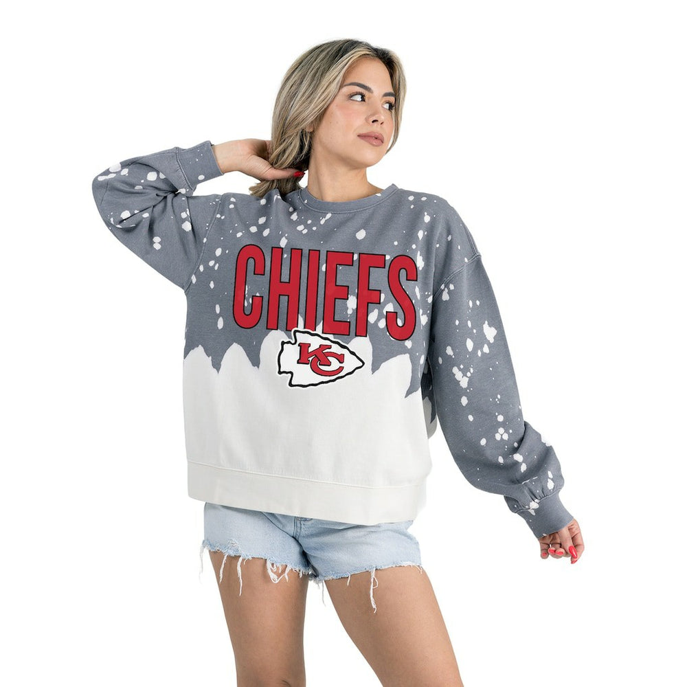 Kansas City Chiefs Gameday Couture Women's Oversized Faded Wash Tri-Blend Pullover Sweatshirt Gray - NFL