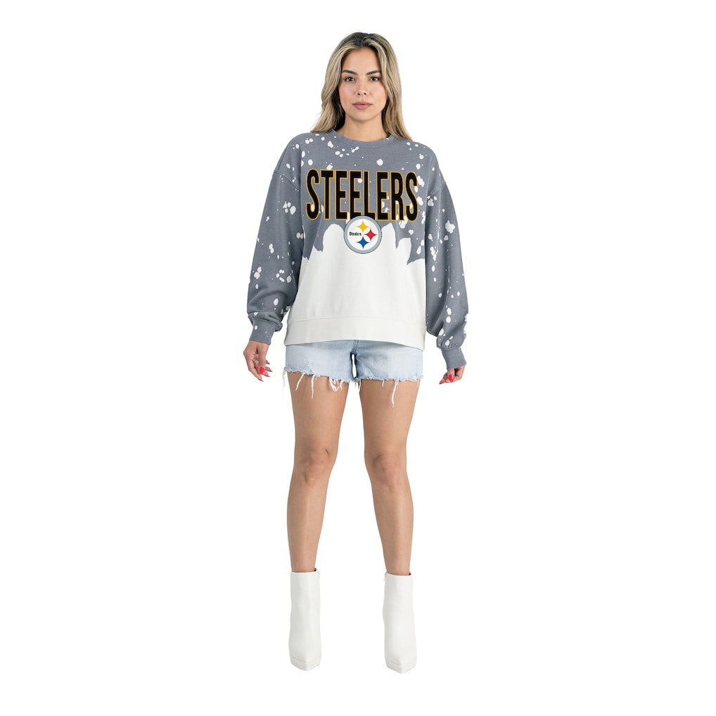Pittsburgh Steelers Gameday Couture Women's Oversized Faded Wash Tri-Blend Pullover Sweatshirt Gray - NFL