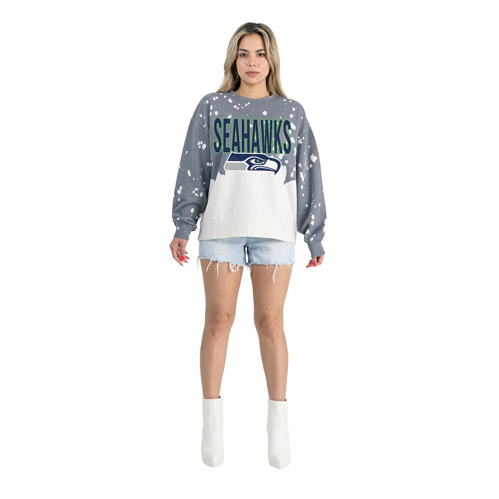 Seattle Seahawks Gameday Couture Women's Oversized Faded Wash Tri-Blend Pullover Sweatshirt Gray - NFL