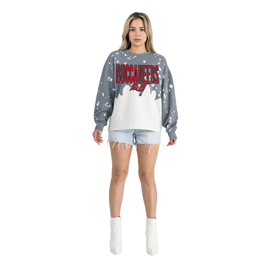 Tampa Bay Buccaneers Gameday Couture Women's Oversized Faded Wash Tri-Blend Pullover Sweatshirt Gray - NFL