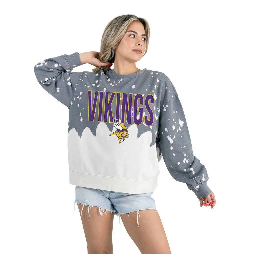 Minnesota Vikings Gameday Couture Women's Oversized Faded Wash Tri-Blend Pullover Sweatshirt Gray - NFL
