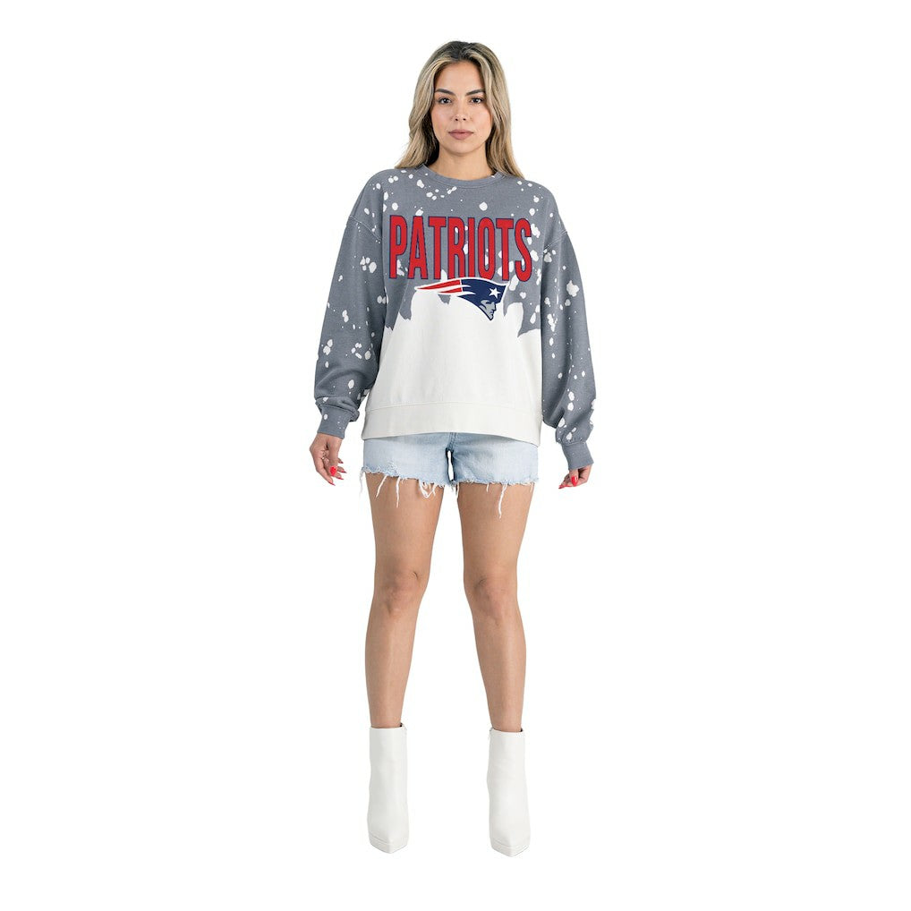 New England Patriots Gameday Couture Women's Oversized Faded Wash Tri-Blend Pullover Sweatshirt Gray - NFL