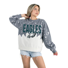 Philadelphia Eagles Gameday Couture Women's Oversized Faded Wash Tri-Blend Pullover Sweatshirt Gray - NFL