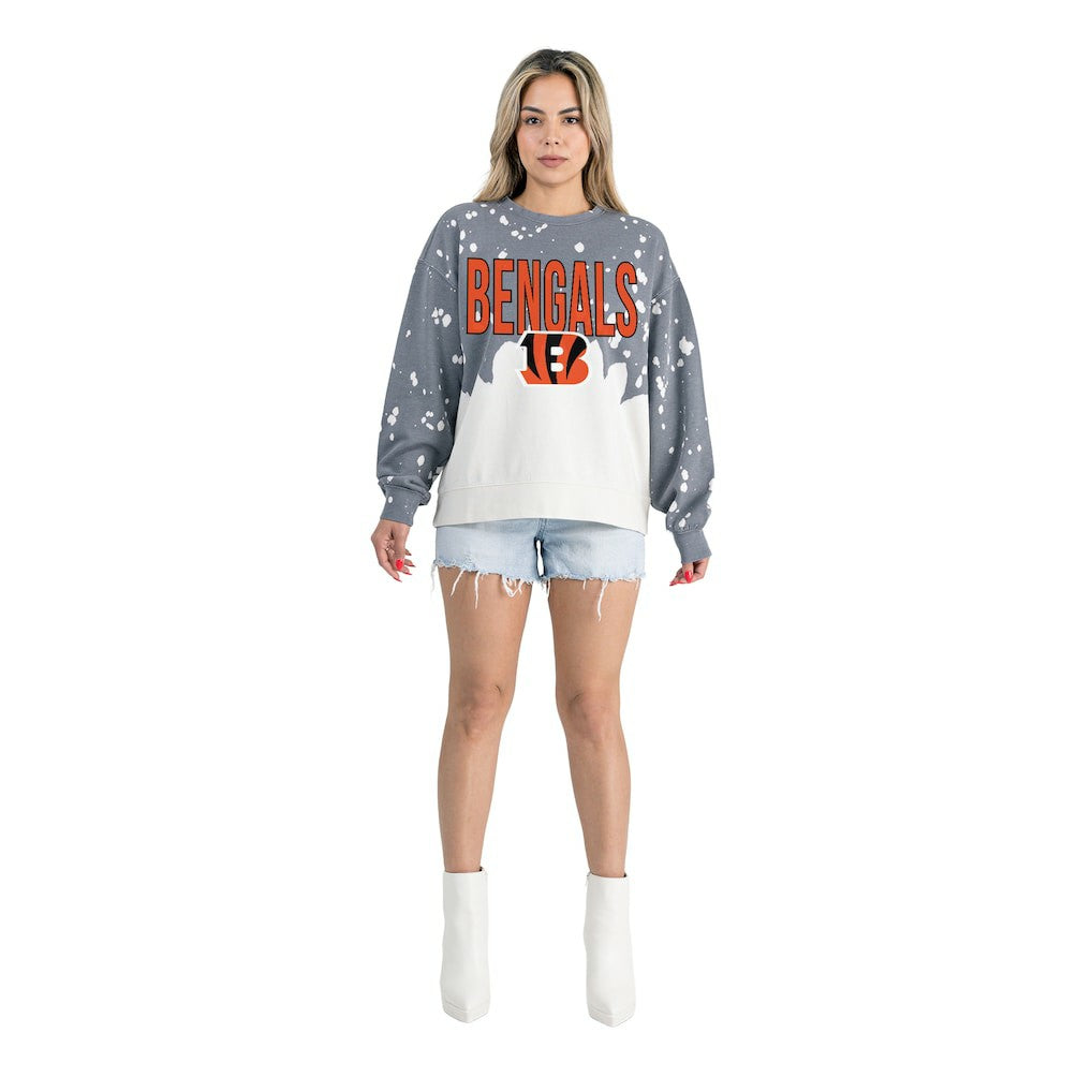 Cincinnati Bengals Gameday Couture Women's Oversized Faded Wash Tri-Blend Pullover Sweatshirt Gray - NFL