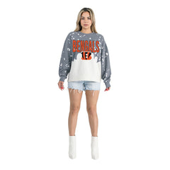 Cincinnati Bengals Gameday Couture Women's Oversized Faded Wash Tri-Blend Pullover Sweatshirt Gray - NFL