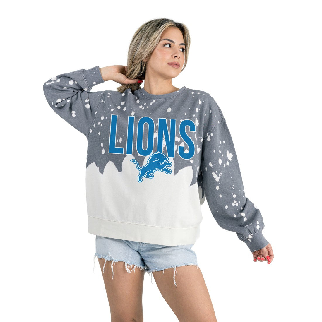 Detroit Lions Gameday Couture Women's Oversized Faded Wash Tri-Blend Pullover Sweatshirt Gray - NFL