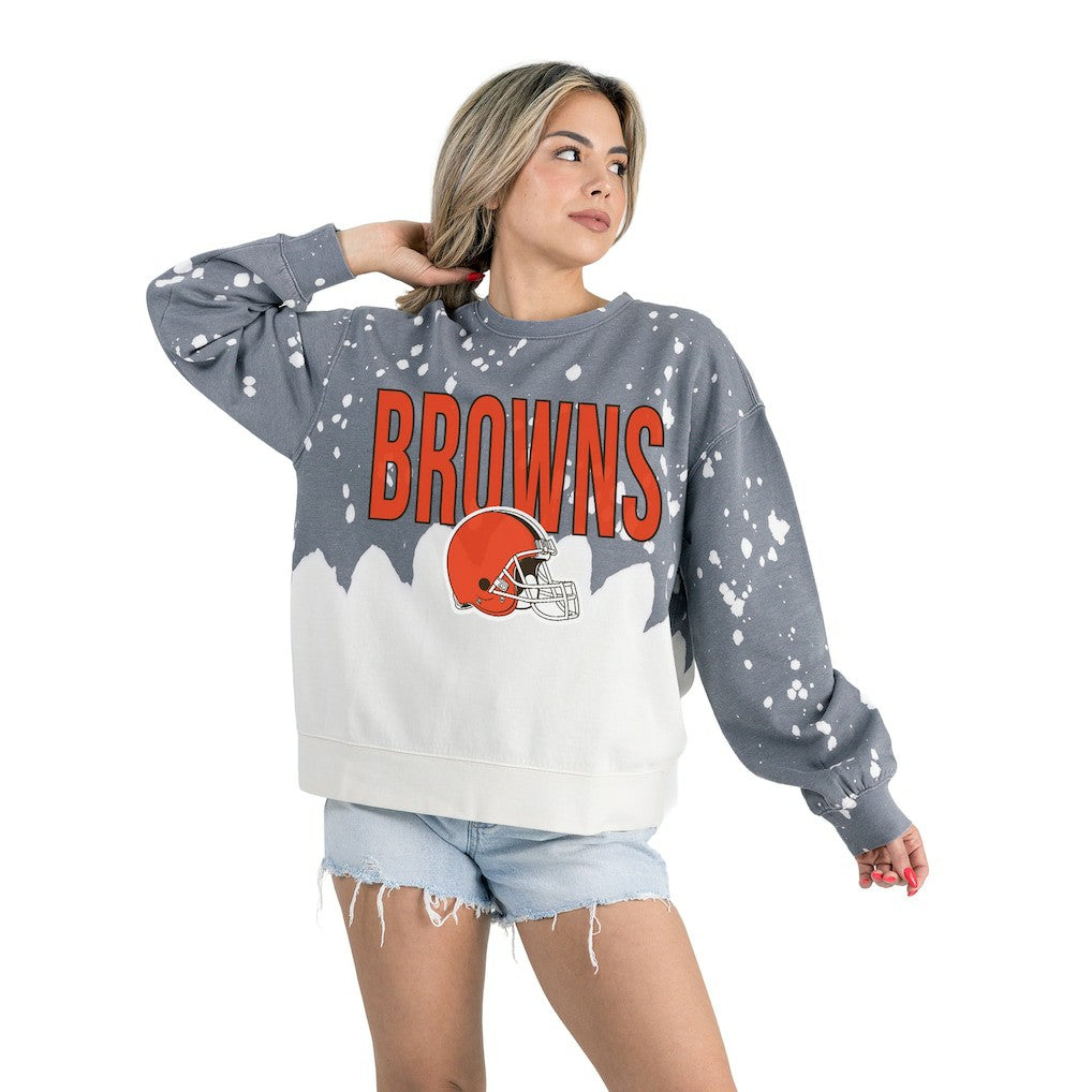 Cleveland Browns Gameday Couture Women's Oversized Faded Wash Tri-Blend Pullover Sweatshirt Gray - NFL