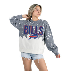 Buffalo Bills Gameday Couture Women's Oversized Faded Wash Tri-Blend Pullover Sweatshirt Gray - NFL