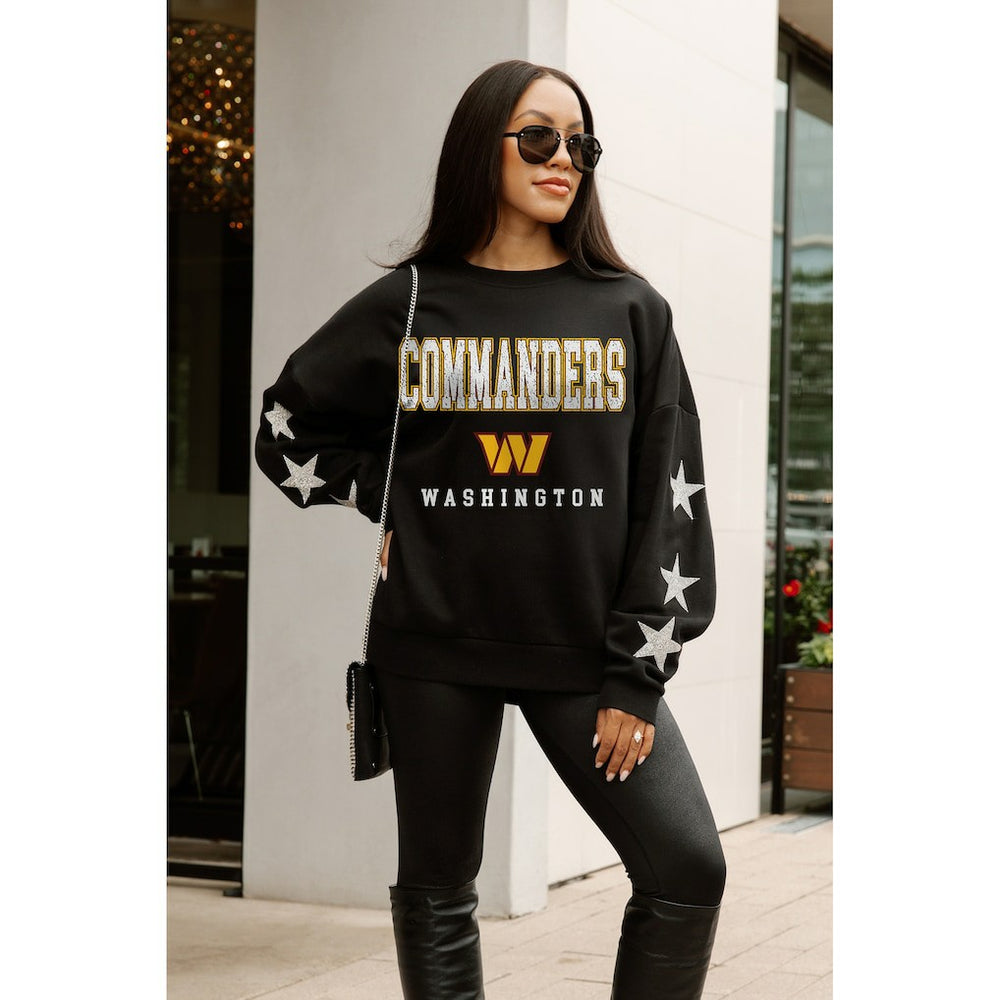 Washington Commanders Gameday Couture Women's Velocity Relaxed Rhinestone Pullover Sweatshirt Black - NFL
