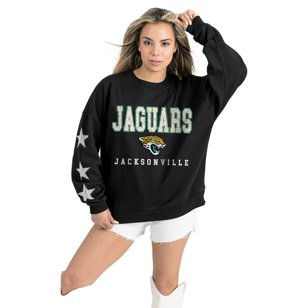 Jacksonville Jaguars Gameday Couture Women's Velocity Relaxed Rhinestone Pullover Sweatshirt Black - NFL