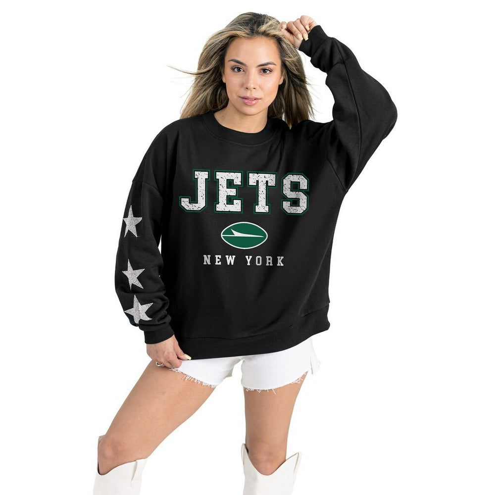 New York Jets Gameday Couture Women's Velocity Relaxed Rhinestone Pullover Sweatshirt Black - NFL