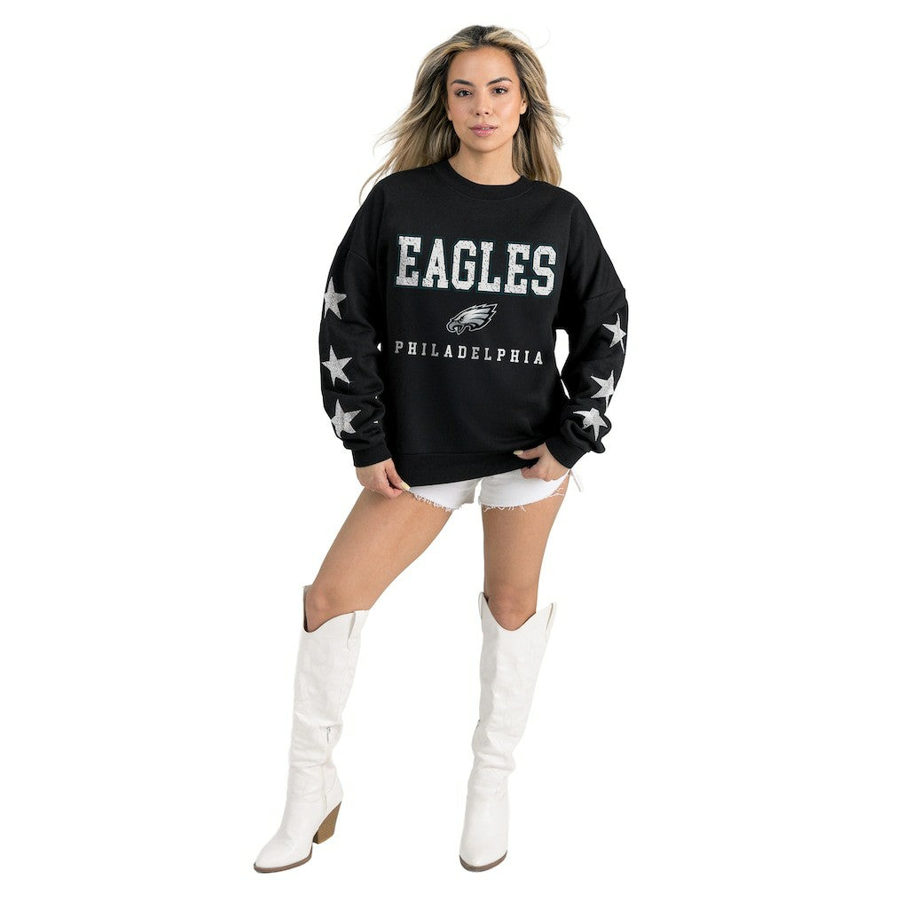 Philadelphia Eagles Gameday Couture Women's Velocity Relaxed Rhinestone Pullover Sweatshirt Black - NFL