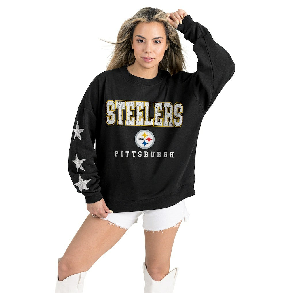 Pittsburgh Steelers Gameday Couture Women's Velocity Relaxed Rhinestone Pullover Sweatshirt Black - NFL