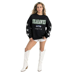 Seattle Seahawks Gameday Couture Women's Velocity Relaxed Rhinestone Pullover Sweatshirt Black - NFL