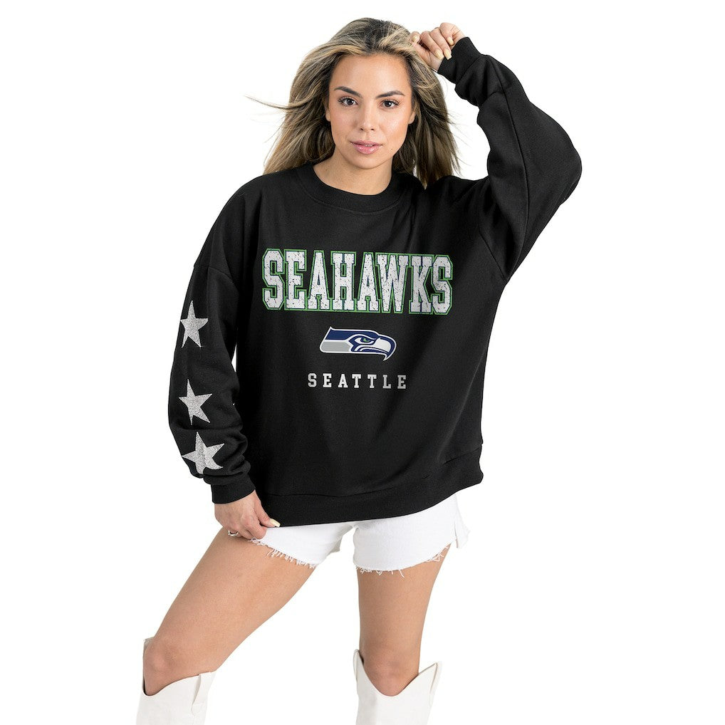 Seattle Seahawks Gameday Couture Women's Velocity Relaxed Rhinestone Pullover Sweatshirt Black - NFL