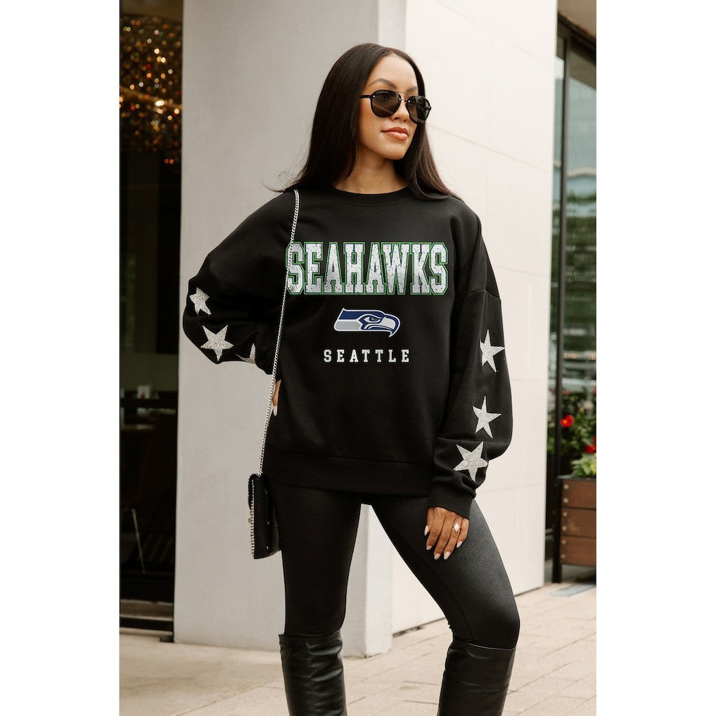Seattle Seahawks Gameday Couture Women's Velocity Relaxed Rhinestone Pullover Sweatshirt Black - NFL
