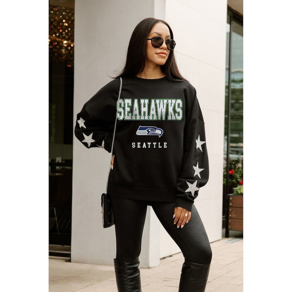 Seattle Seahawks Gameday Couture Women's Velocity Relaxed Rhinestone Pullover Sweatshirt Black - NFL