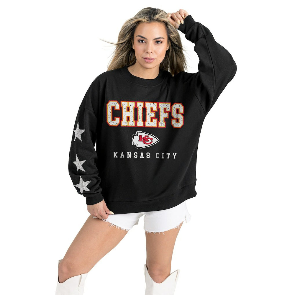 Kansas City Chiefs Gameday Couture Women's Velocity Relaxed Rhinestone Pullover Sweatshirt Black - NFL