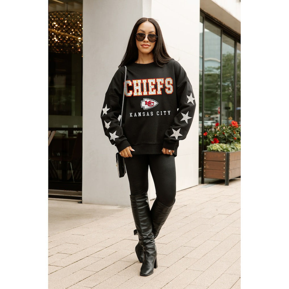 Kansas City Chiefs Gameday Couture Women's Velocity Relaxed Rhinestone Pullover Sweatshirt Black - NFL