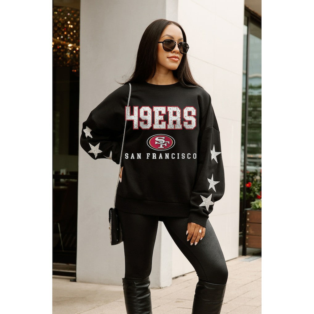 San Francisco 49ers Gameday Couture Women's Velocity Relaxed Rhinestone Pullover Sweatshirt Black - NFL