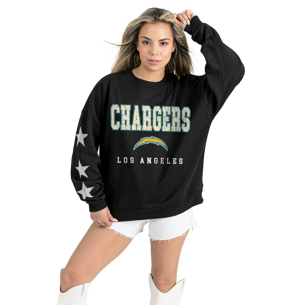 Los Angeles Chargers Gameday Couture Women's Velocity Relaxed Rhinestone Pullover Sweatshirt Black - NFL