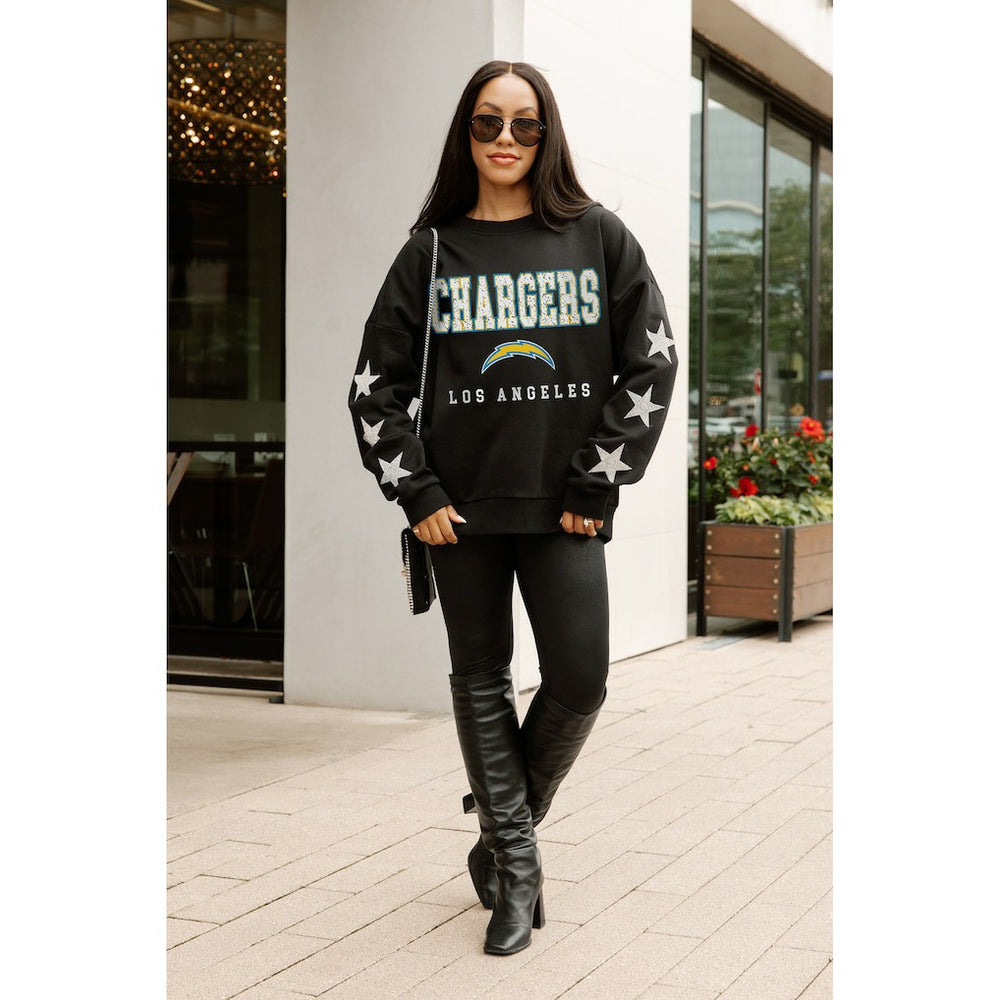 Los Angeles Chargers Gameday Couture Women's Velocity Relaxed Rhinestone Pullover Sweatshirt Black - NFL