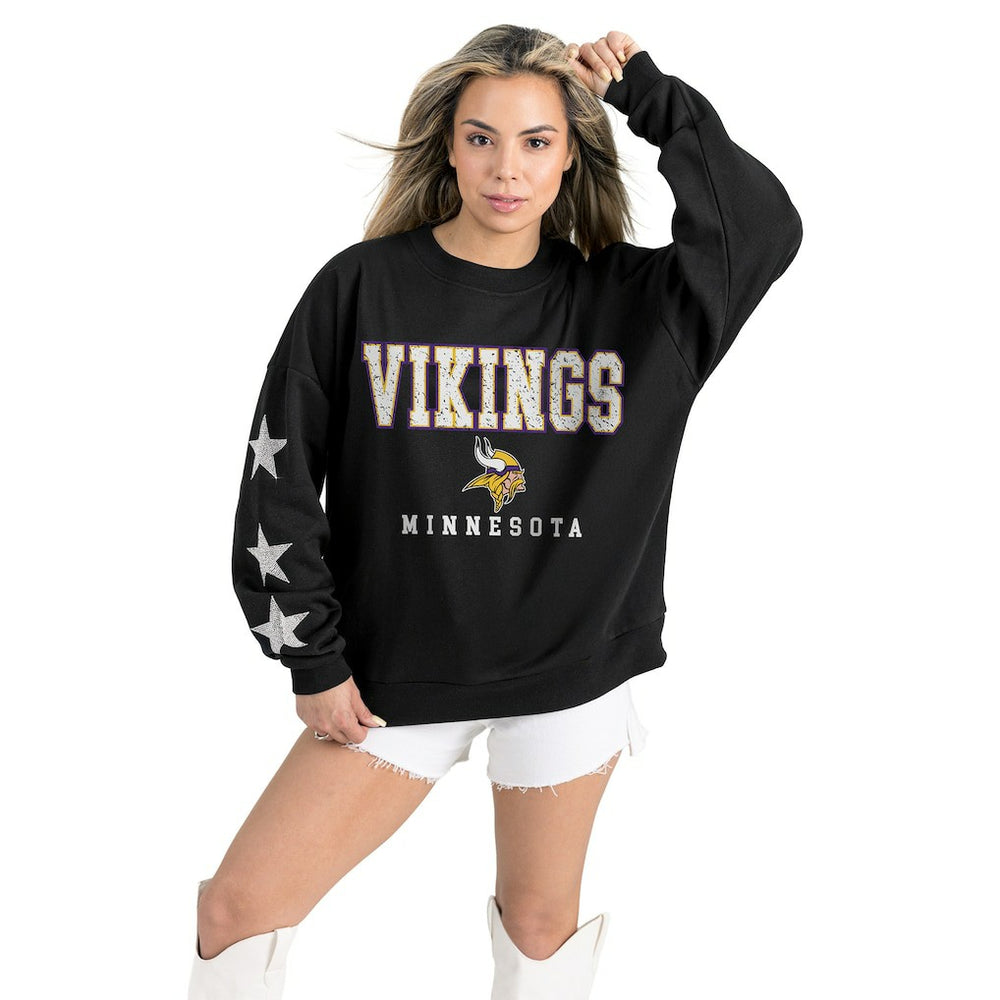 Minnesota Vikings Gameday Couture Women's Velocity Relaxed Rhinestone Pullover Sweatshirt Black - NFL
