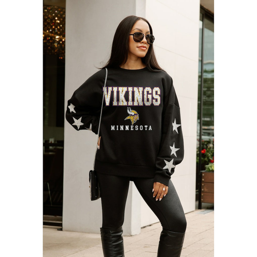 Minnesota Vikings Gameday Couture Women's Velocity Relaxed Rhinestone Pullover Sweatshirt Black - NFL