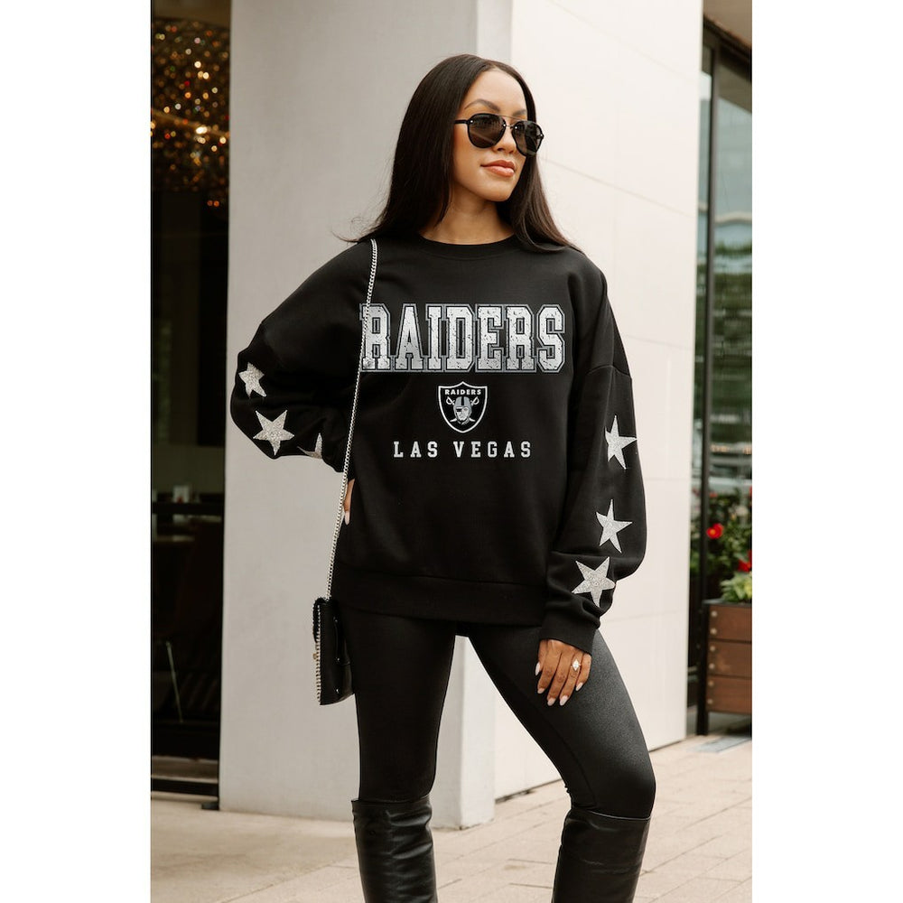 Las Vegas Raiders Gameday Couture Women's Velocity Relaxed Rhinestone Pullover Sweatshirt Black - NFL