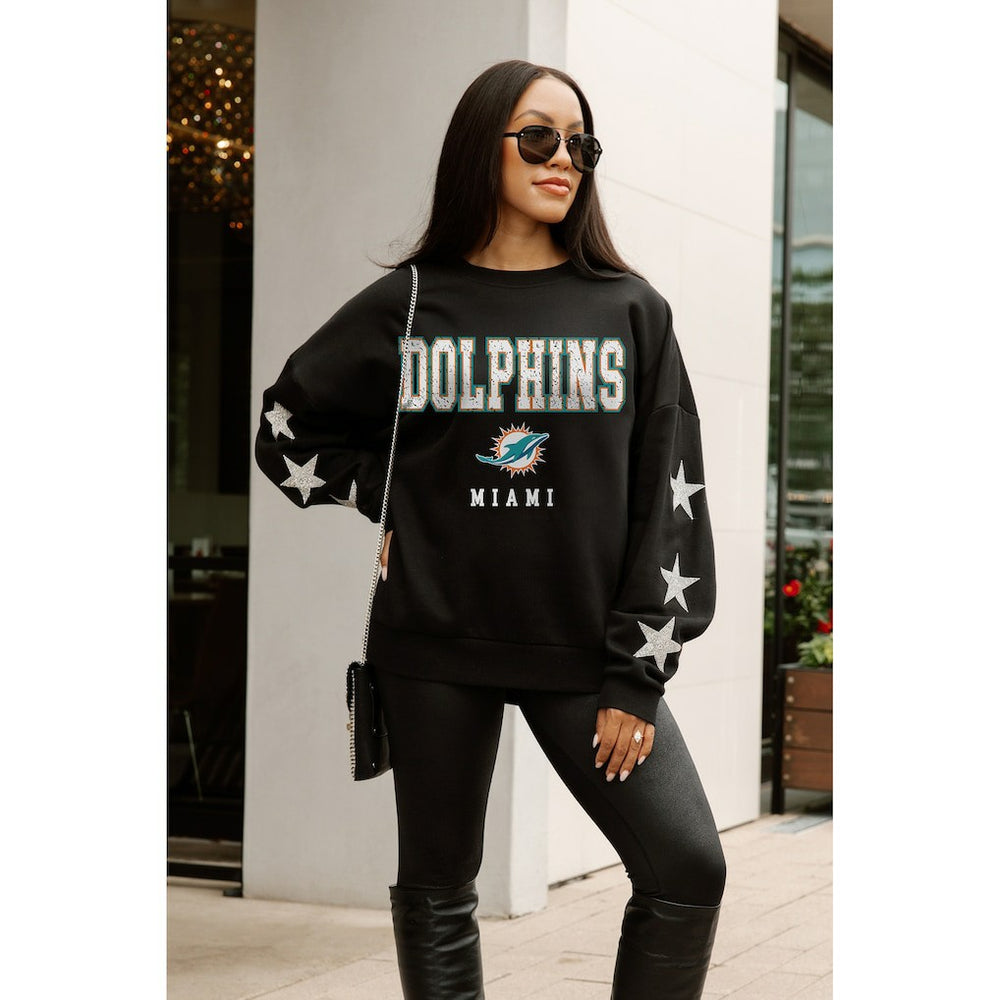 Miami Dolphins Gameday Couture Women's Velocity Relaxed Rhinestone Pullover Sweatshirt Black - NFL
