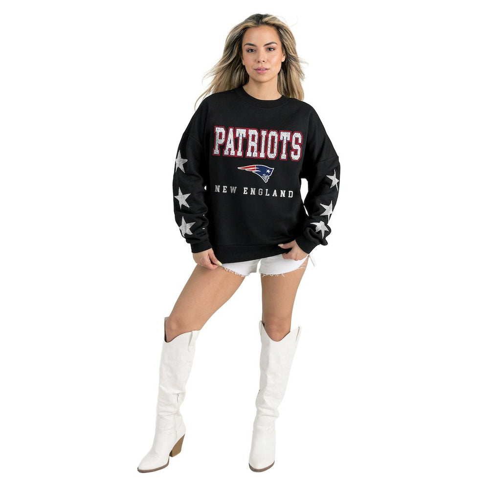 New England Patriots Gameday Couture Women's Velocity Relaxed Rhinestone Pullover Sweatshirt Black - NFL