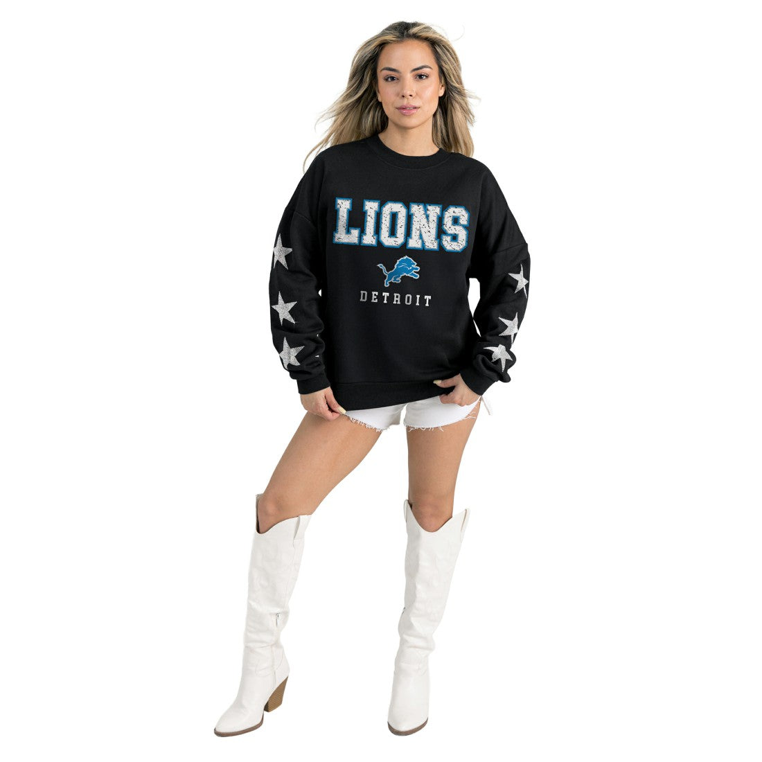 Detroit Lions Gameday Couture Women's Velocity Relaxed Rhinestone Pullover Sweatshirt Black - NFL