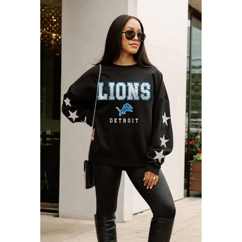 Detroit Lions Gameday Couture Women's Velocity Relaxed Rhinestone Pullover Sweatshirt Black - NFL