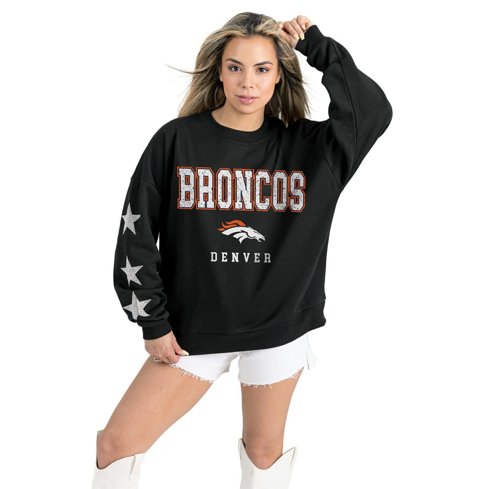 Denver Broncos Gameday Couture Women's Velocity Relaxed Rhinestone Pullover Sweatshirt Black - NFL